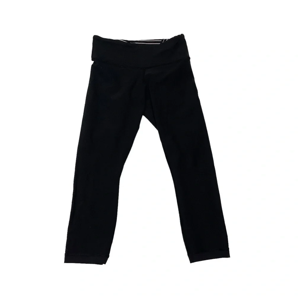 Lululemon Wunder Under Crop Leggings Sz 4 21” Reversible Black Striped - Picture 8 of 11